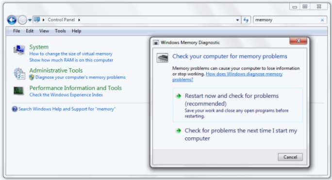 what command will open the memory diagnostics utility