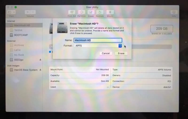 mac erase disk format options use on windows